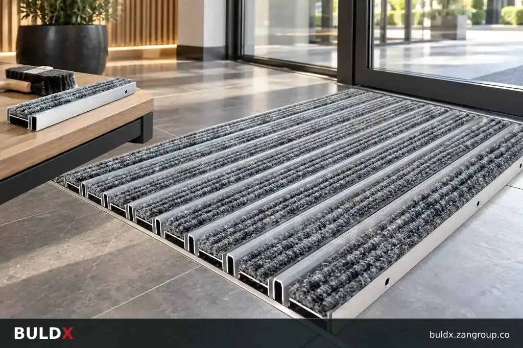 AI-generated application context: Entrance mat maintenance: inserts, recesses and spare parts