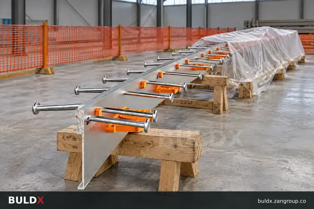 AI-generated product sample context: Protected loose joint sample in a segregated warehouse work area, documentary eye-level view