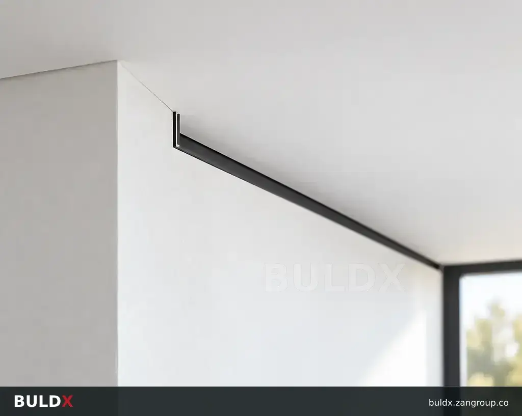 AI-generated application context: Plasterboard reveal profiles: reading F, L, T and U sections