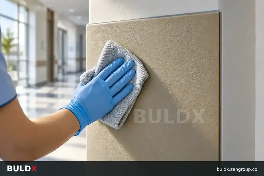 AI-generated application context: Cleaning wall protection without damaging the finish