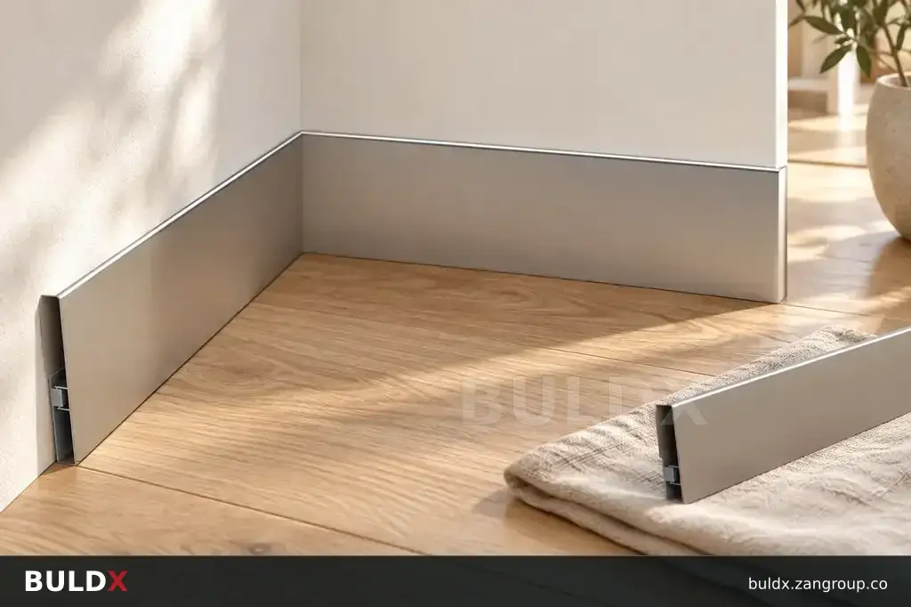 AI-generated application context: Aluminium and PVC skirting: compare function before finish