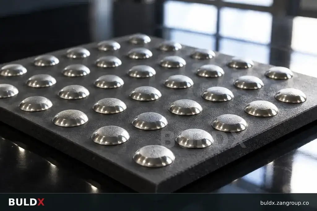 AI-generated product sample context: Tactile sample under reflected daylight on a studio table, raking close view