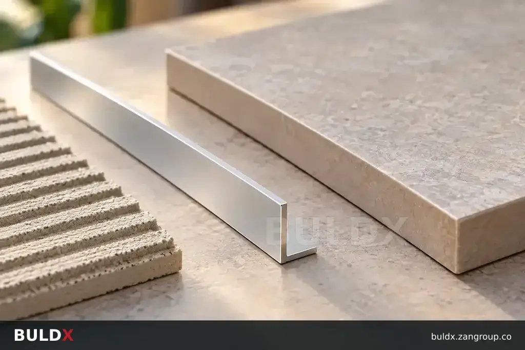 AI-generated application context: Tile edge trims: choose height from the finished build-up